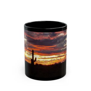 Arizona Sunset with Saguaro Cactus at Catalina State Park, Black Ceramic Wraparound Mug for Nature Lovers and Travelers, Original GentleSeas Photography