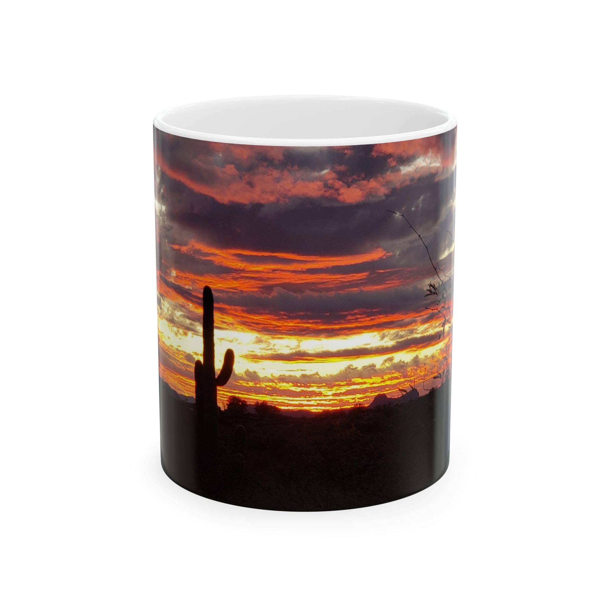 Arizona Sunset with Saguaro Cactus Ceramic Wraparound Mug, Scenic Catalina State Park Drinkware for Nature Lovers, Original GentleSeas Photography - Image 2