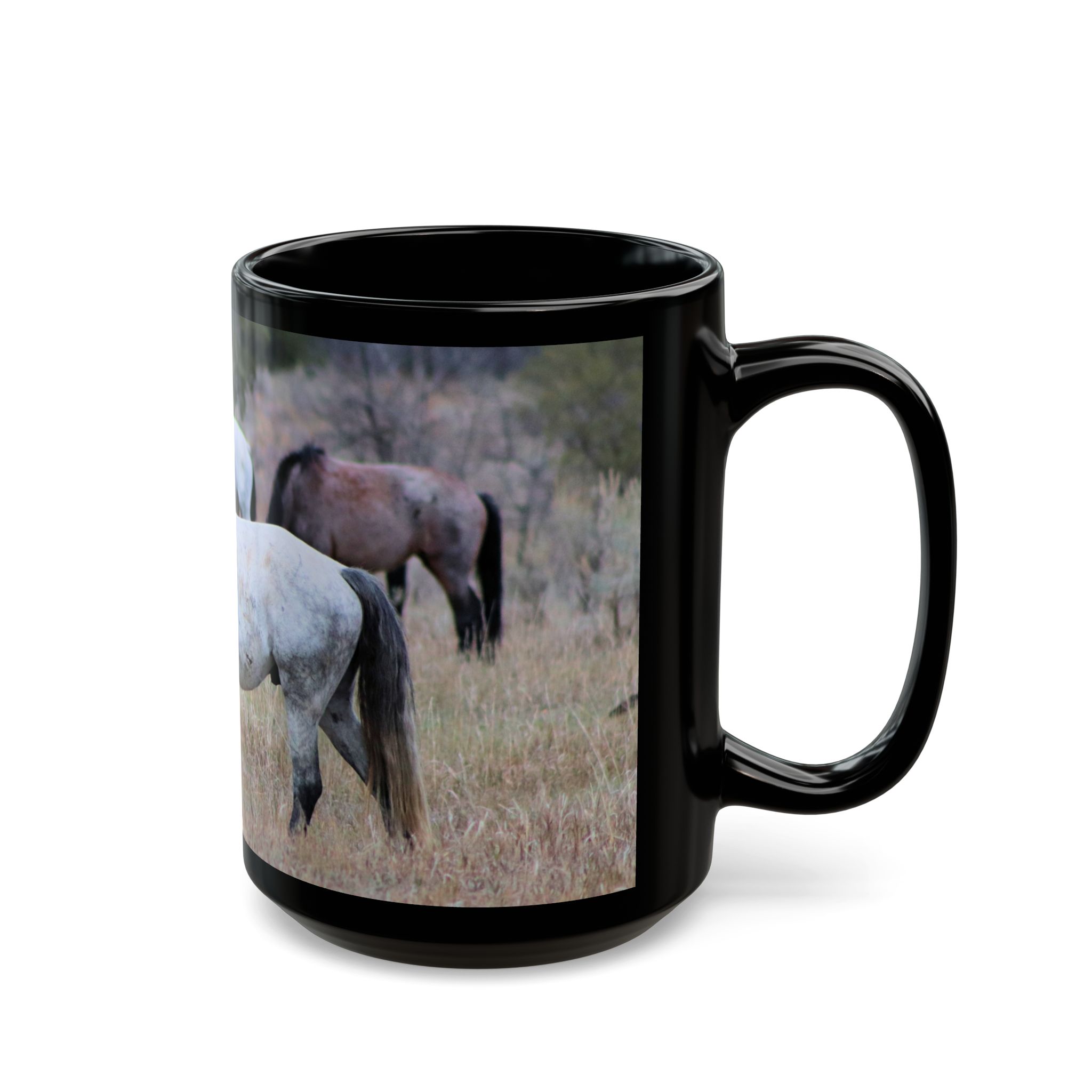 Herd of Wild Horses at Theodore Roosevelt National Park Black Ceramic Wraparound Mug Featuring Scenic Original GentleSeas Photography - Image 7