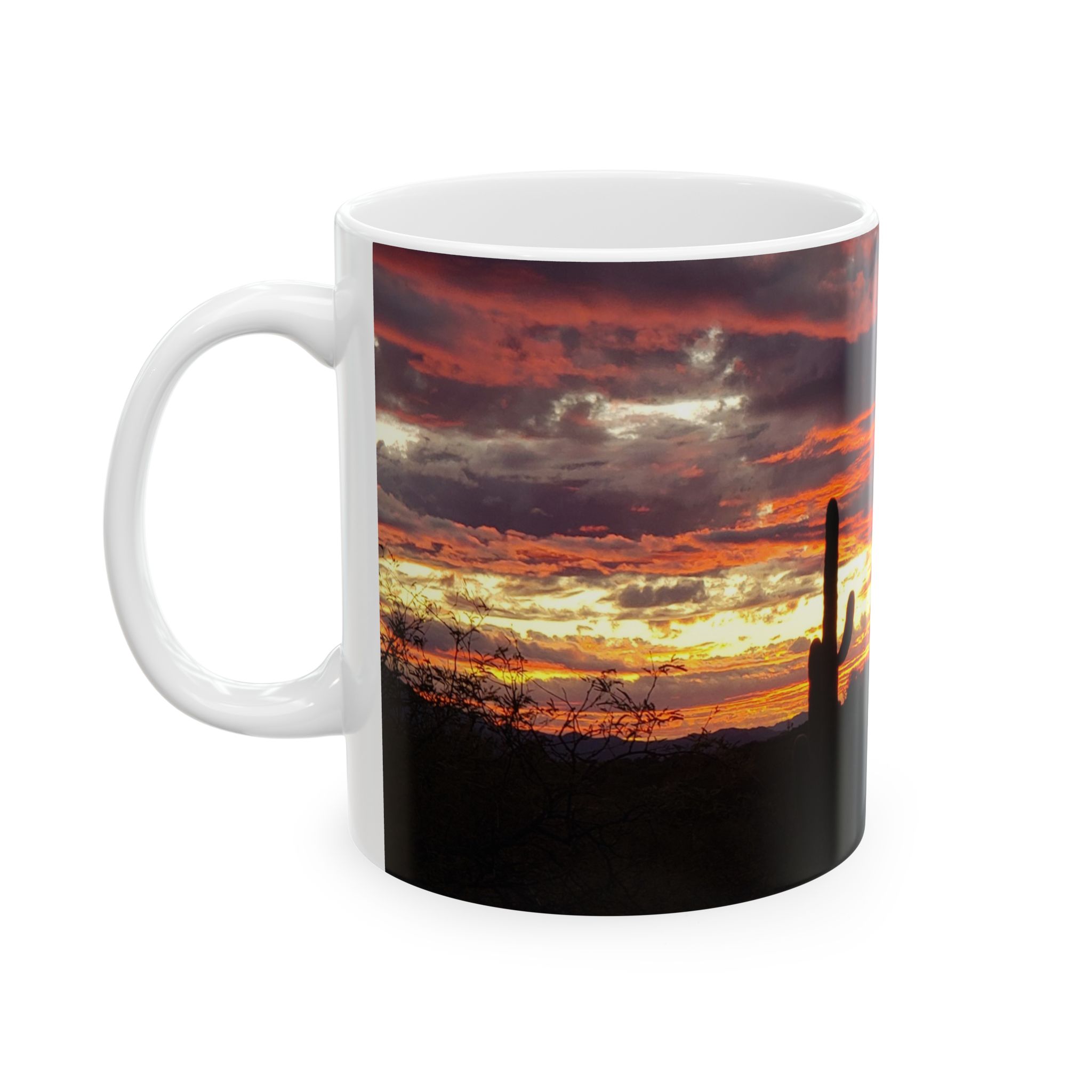 Arizona Sunset with Saguaro Cactus Ceramic Wraparound Mug, Scenic Catalina State Park Drinkware for Nature Lovers, Original GentleSeas Photography - Image 4