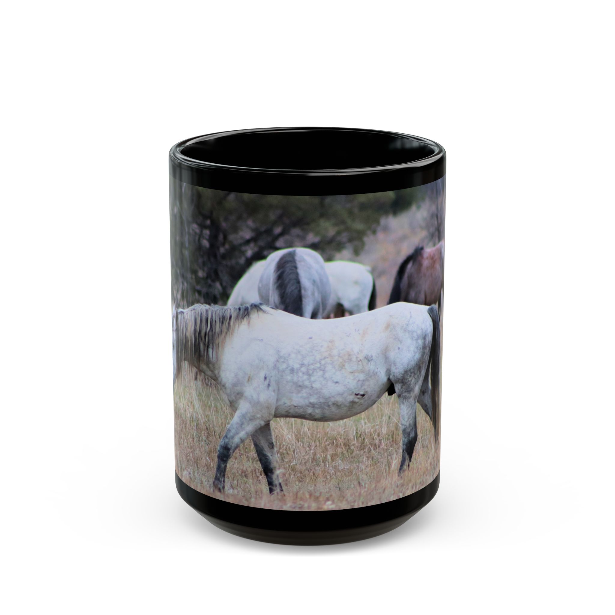Herd of Wild Horses at Theodore Roosevelt National Park Black Ceramic Wraparound Mug Featuring Scenic Original GentleSeas Photography - Image 6