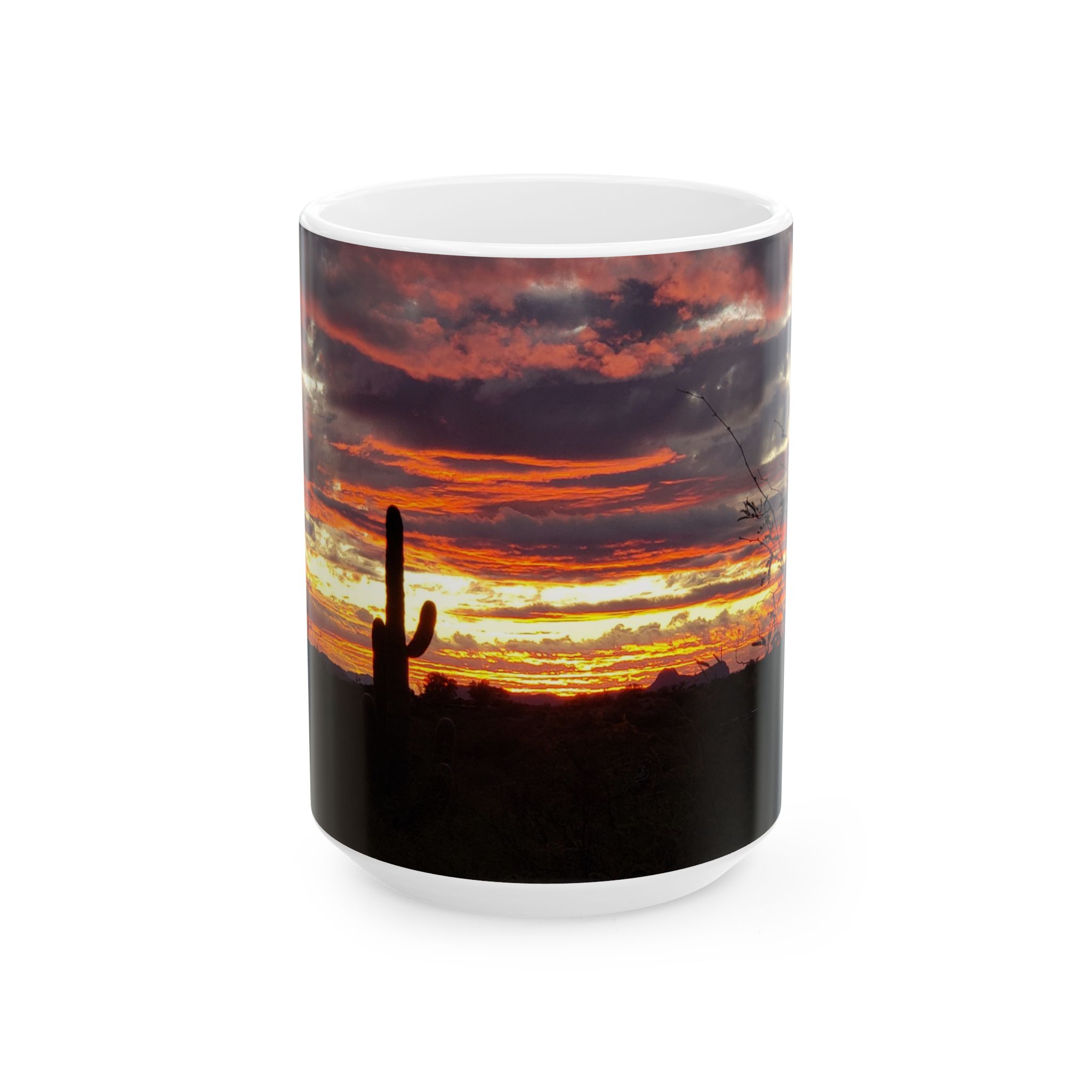 Arizona Sunset with Saguaro Cactus Ceramic Wraparound Mug, Scenic Catalina State Park Drinkware for Nature Lovers, Original GentleSeas Photography - Image 6