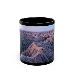 Sunrise Over Pink Sandstone Buttes at Badlands National Park Ceramic Wraparound Mug - Durable Black Coffee Cup with Scenic Original GentleSeas Photography