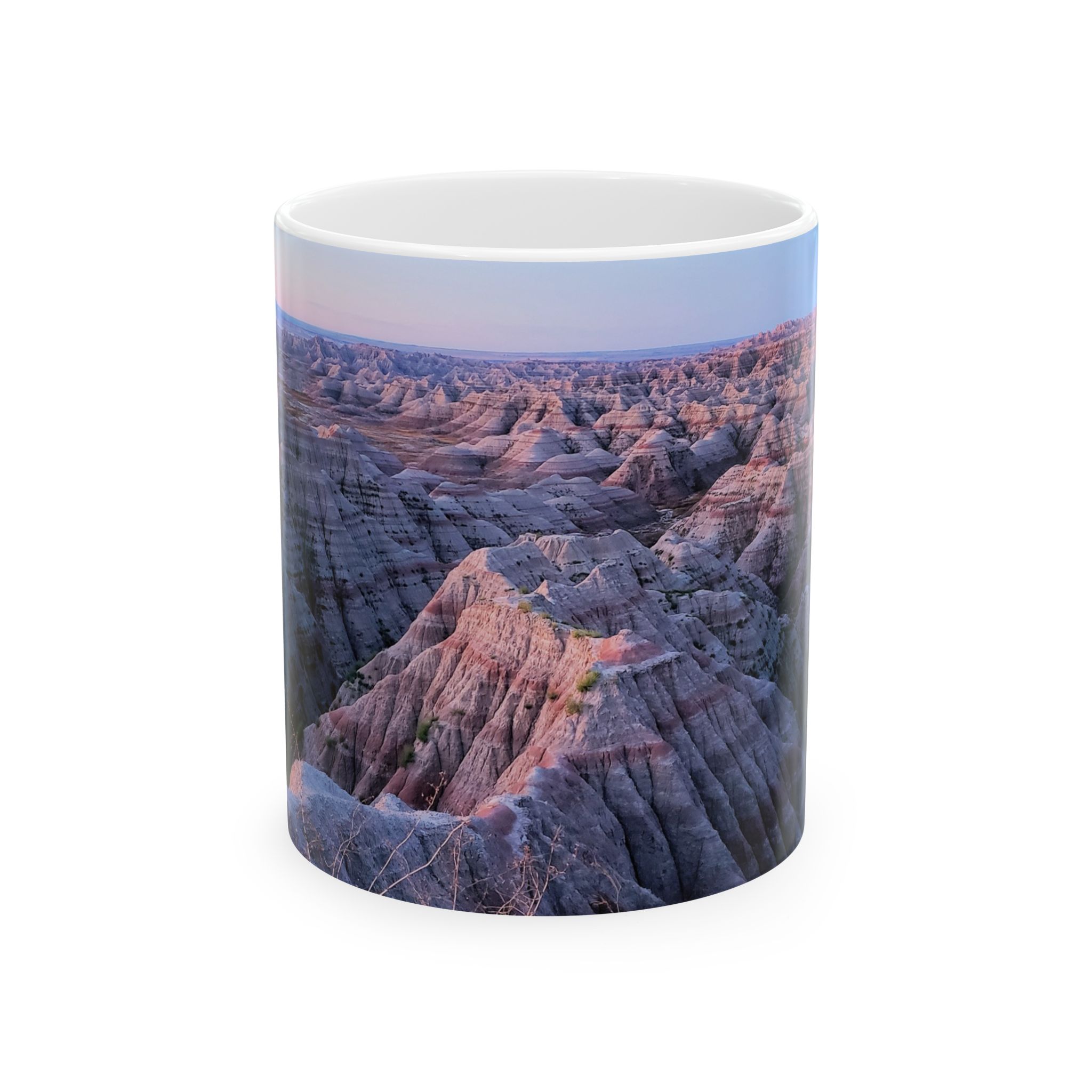 Sunrise Over Pink Sandstone Buttes at Badlands National Park Ceramic Wraparound Mug, Scenic Nature Photography Coffee Cup, Original GentleSeas Photography - Image 2