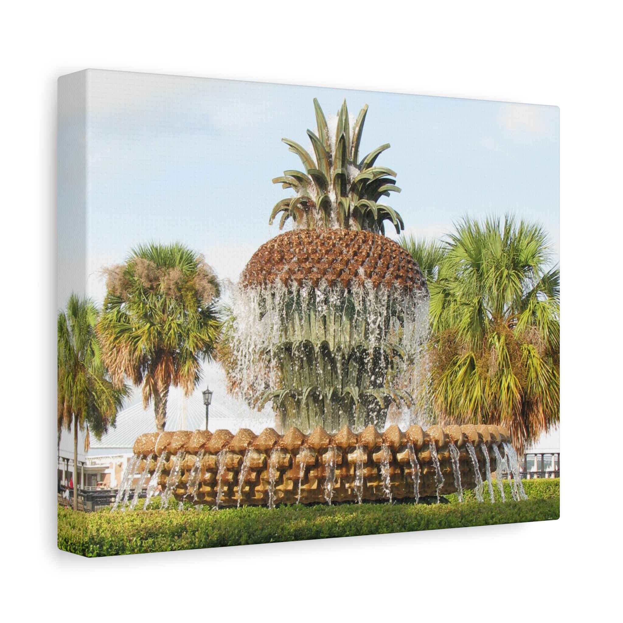 Wrapped Canvas Wall Art of Pineapple Fountain in Charleston South Carolina – Riley Waterfront Park Southern Coastal Décor Landmark Photography - Image 2