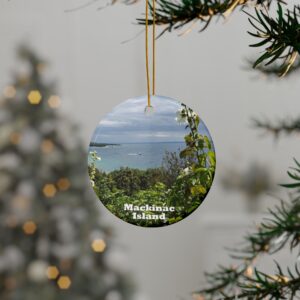 GentleSeas Ceramic Ornament Featuring View over Lake Huron from West Bluff, Mackinac Island - Scenic Holiday Keepsake