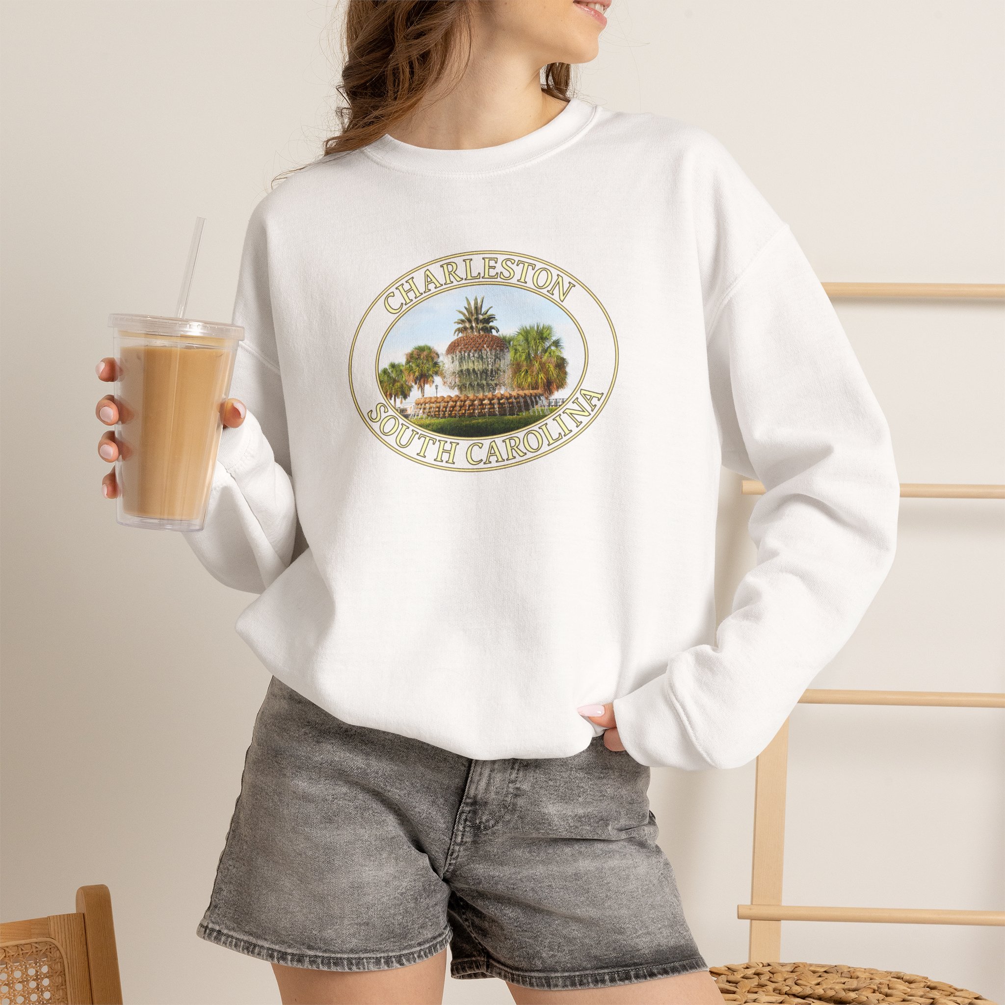 GentleSeas Pineapple Fountain Charleston SC Crewneck Sweatshirt - Cozy Travel & Nature Apparel - Image 4
