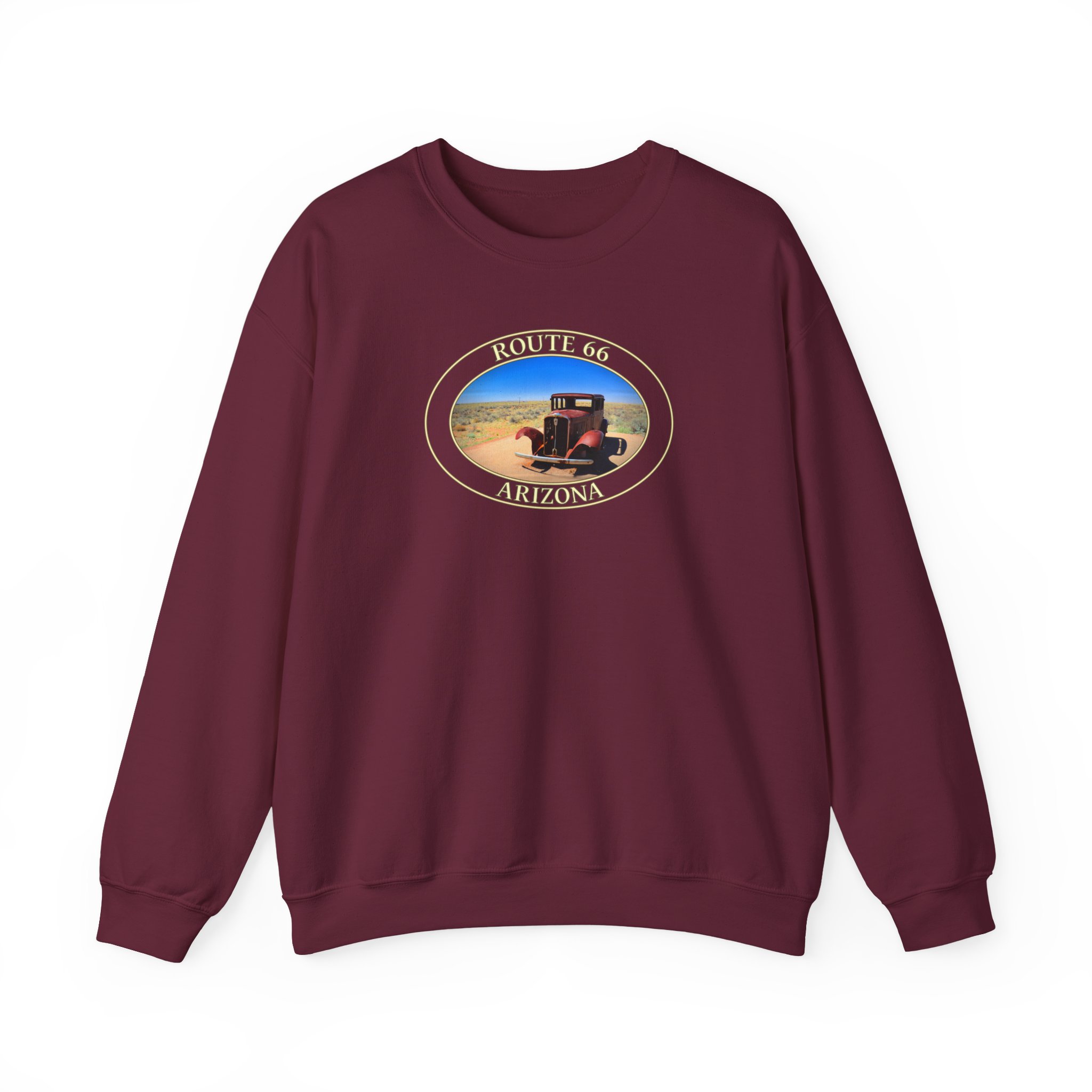 GentleSeas Crewneck Sweatshirt Featuring Antique Car on Historic Route 66 in Petrified Forest National Park - Image 2