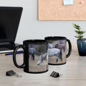 Herd of Wild Horses at Theodore Roosevelt National Park Black Ceramic Wraparound Mug Featuring Scenic Original GentleSeas Photography