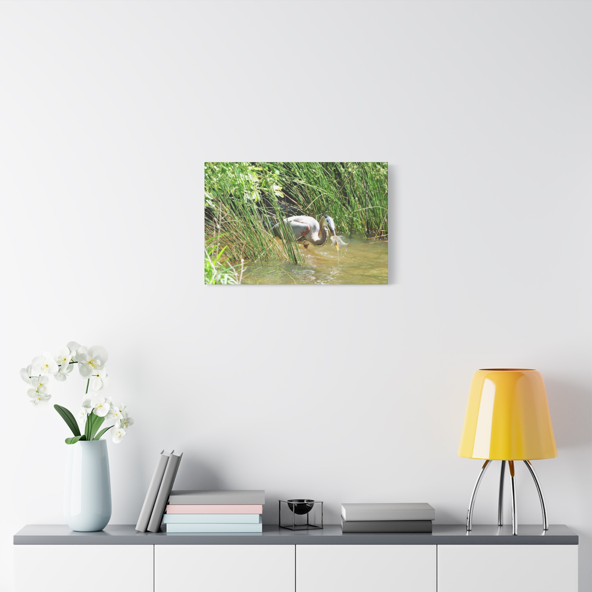 Gallery Wrapped Canvas Wall Art – Great Blue Heron with Fish in Reeds – North Carolina Wetlands Wildlife Photography Coastal Bird Decor - Image 15