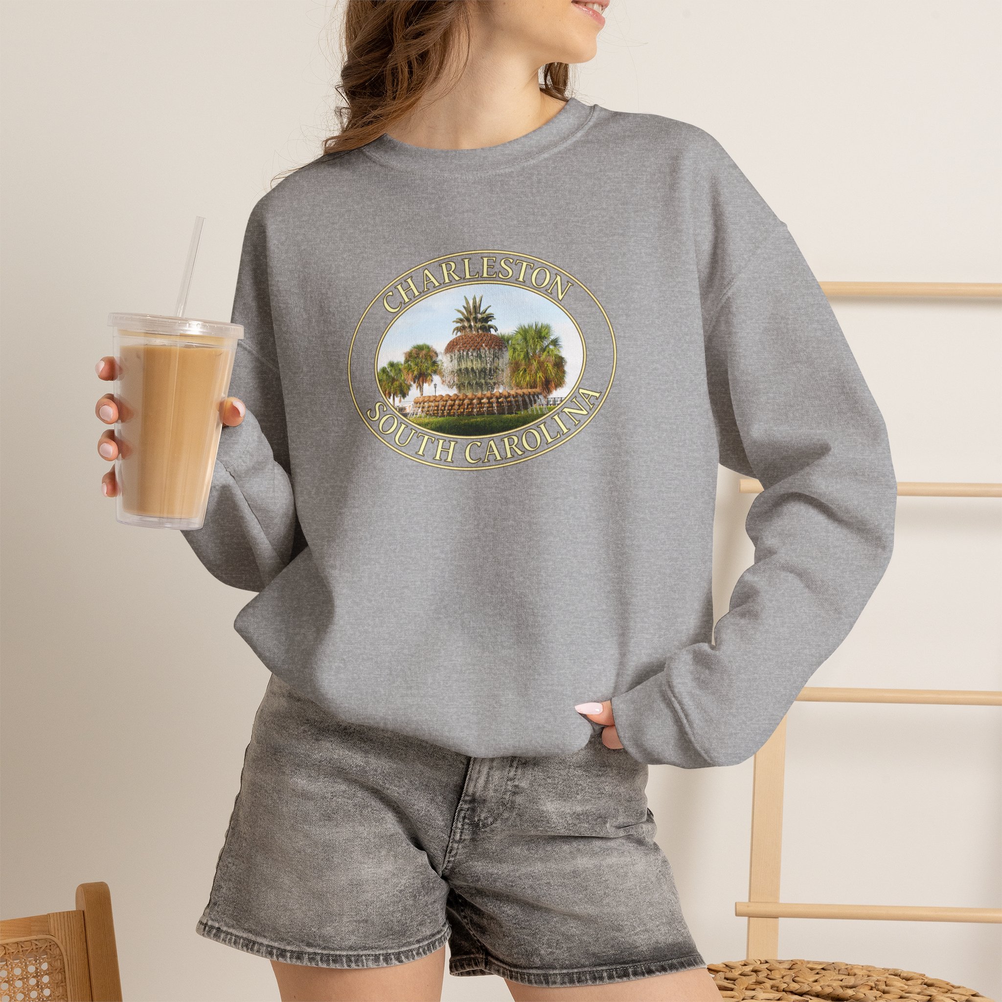 GentleSeas Pineapple Fountain Charleston SC Crewneck Sweatshirt - Cozy Travel & Nature Apparel - Image 12