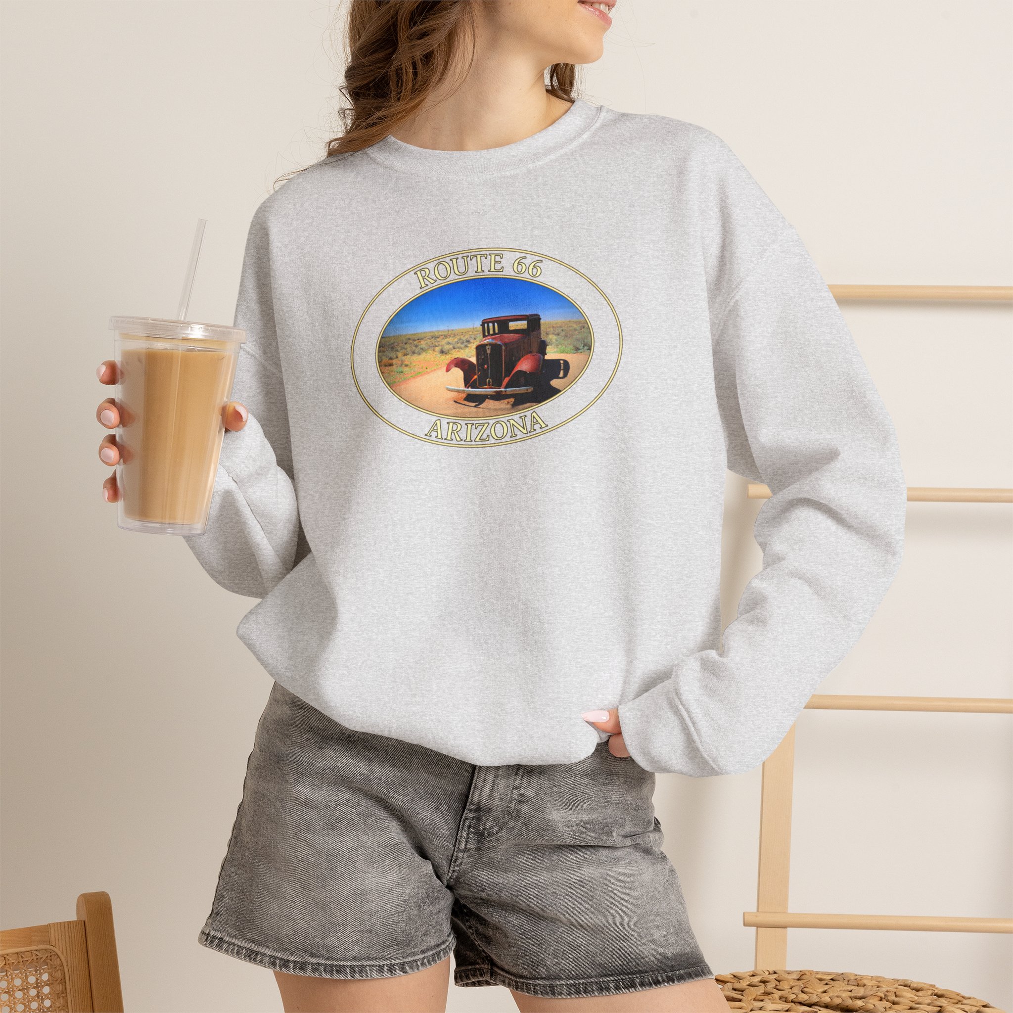 GentleSeas Crewneck Sweatshirt Featuring Antique Car on Historic Route 66 in Petrified Forest National Park - Image 6