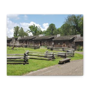 Daniel Boone’s Fort Boonesborough Wrapped Canvas Wall Art – Kentucky Pioneer Frontier Log Fort Photography – Early American History Home Décor