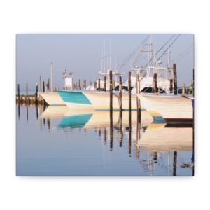 Fishing Boats Docked at Oregon Inlet Marina on North Carolina’s Outer Banks – Nautical Wrapped Canvas Wall Art for Coastal Home and Beach Cottage Décor