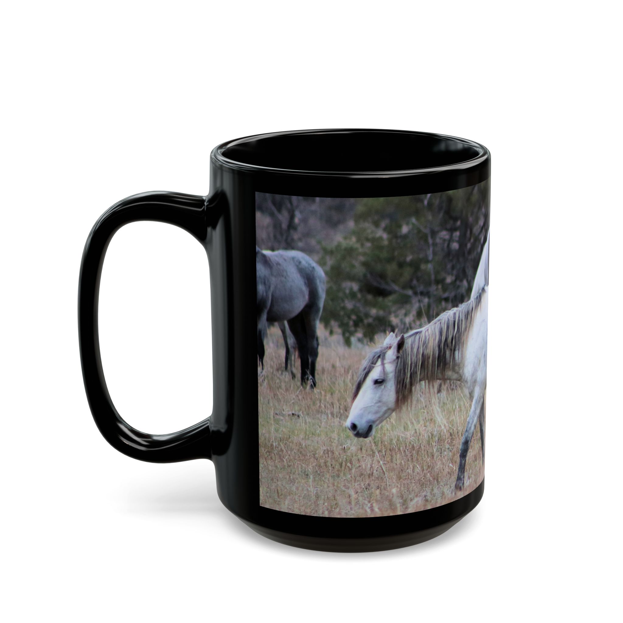 Herd of Wild Horses at Theodore Roosevelt National Park Black Ceramic Wraparound Mug Featuring Scenic Original GentleSeas Photography - Image 8