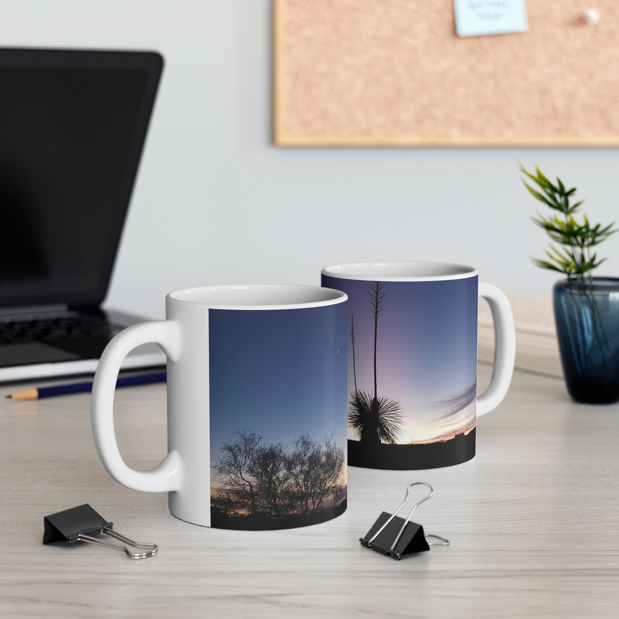 Yuccas at Dusk Ceramic Mug Featuring Caballo New Mexico Landscape Photography by GentleSeas - Image 5