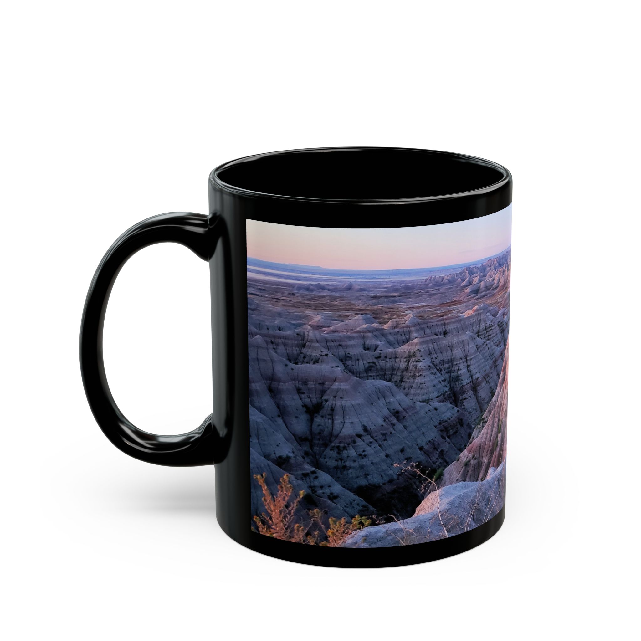 Sunrise Over Pink Sandstone Buttes at Badlands National Park Ceramic Wraparound Mug - Durable Black Coffee Cup with Scenic Original GentleSeas Photography - Image 3