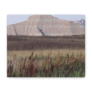 Badlands National Park South Dakota Wrapped Canvas Wall Art | Reeds, Prairie Grass, and Buttes Scenic Landscape Photography | Rustic Western Nature Décor
