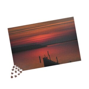 Red Sunset over Albemarle Sound Outer Banks North Carolina Scenic Landscape Puzzle, Original GentleSeas Photography