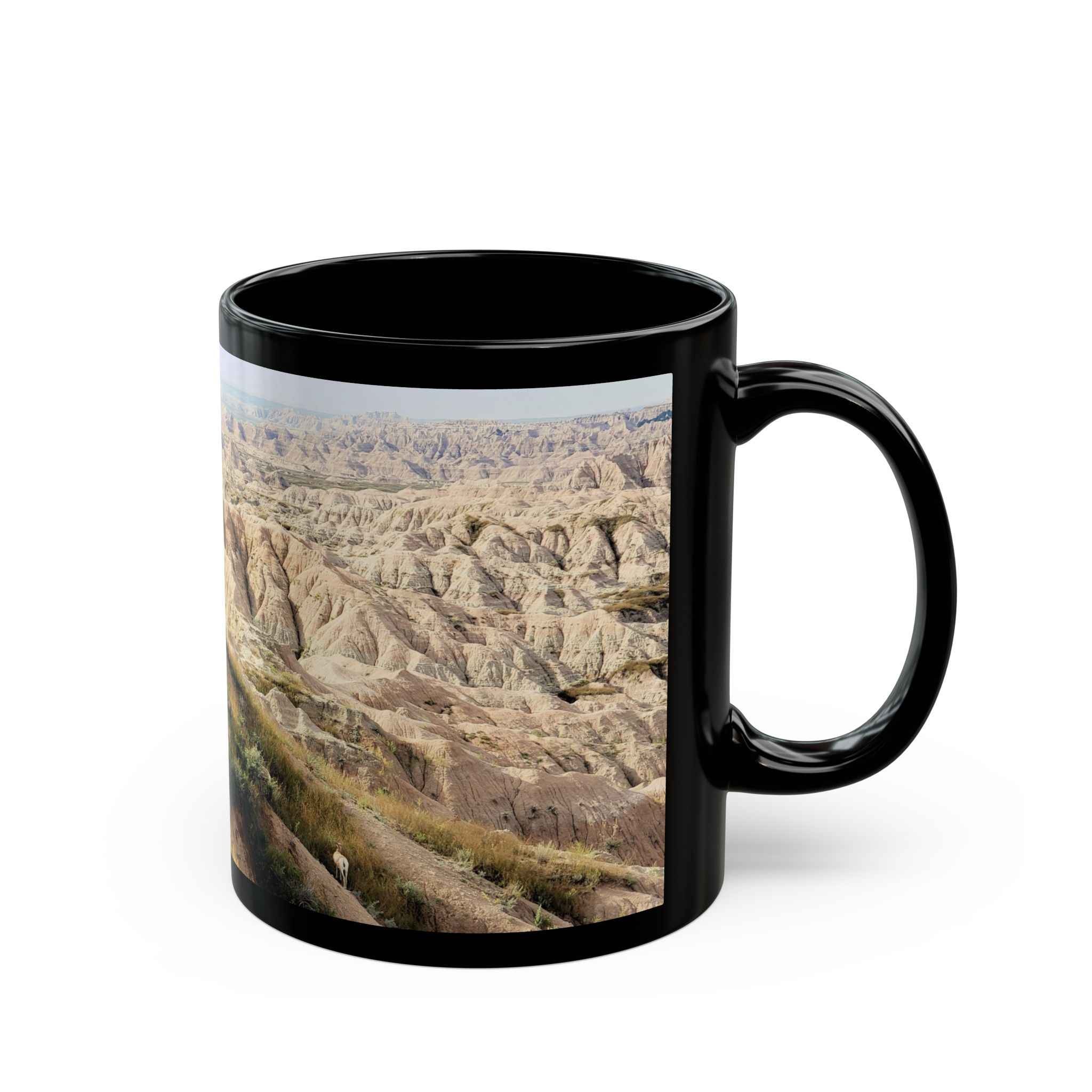 Bighorn Sheep Herd on Hill, Black Ceramic Wraparound Mug Featuring Original GentleSeas Photography from Badlands National Park - 11oz & 15oz - Image 2