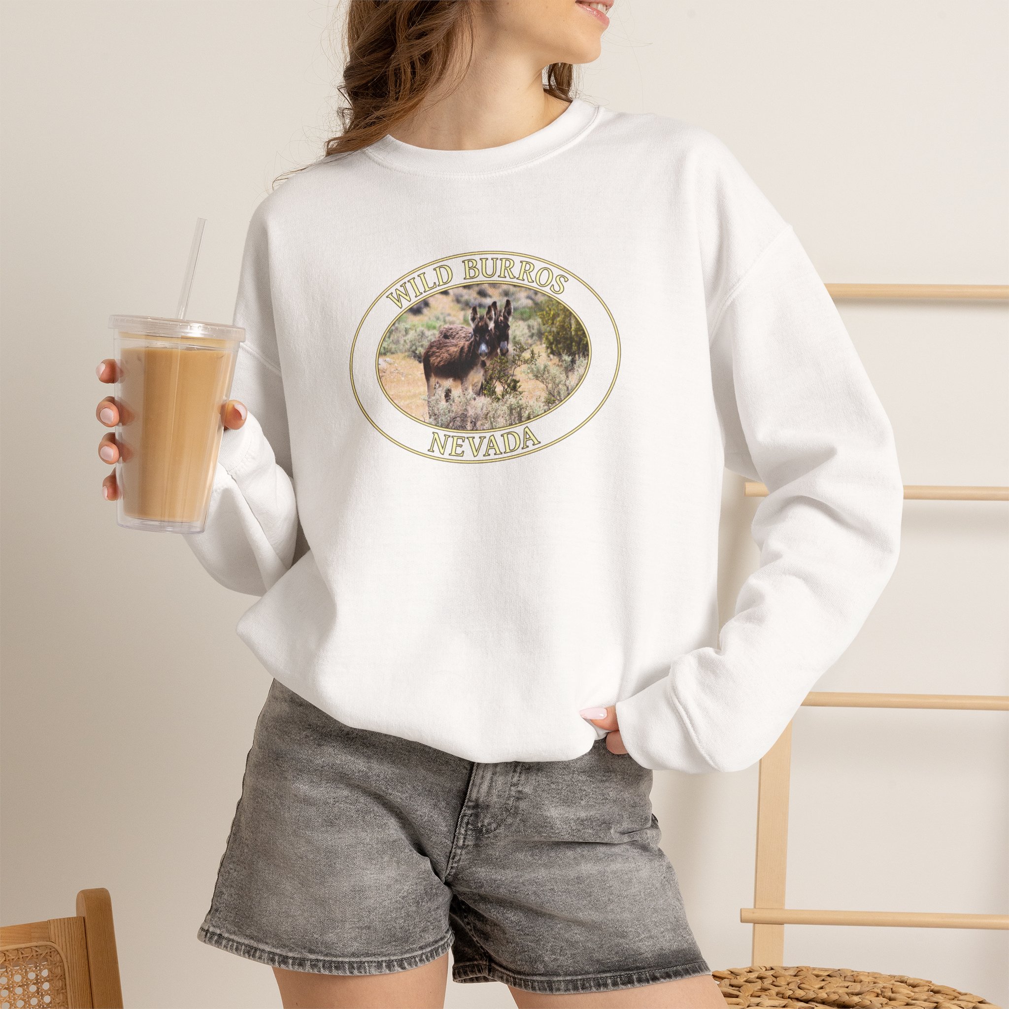 GentleSeas Wild Donkey Couple Crewneck Sweatshirt Featuring Original Western Nevada Photography - Image 4