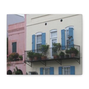 Rainbow Row Charleston South Carolina – Iconic Pastel-Colored Homes with Blue Shutters and Balcony – Stretched and Ready-to-Hang Canvas Wall Art