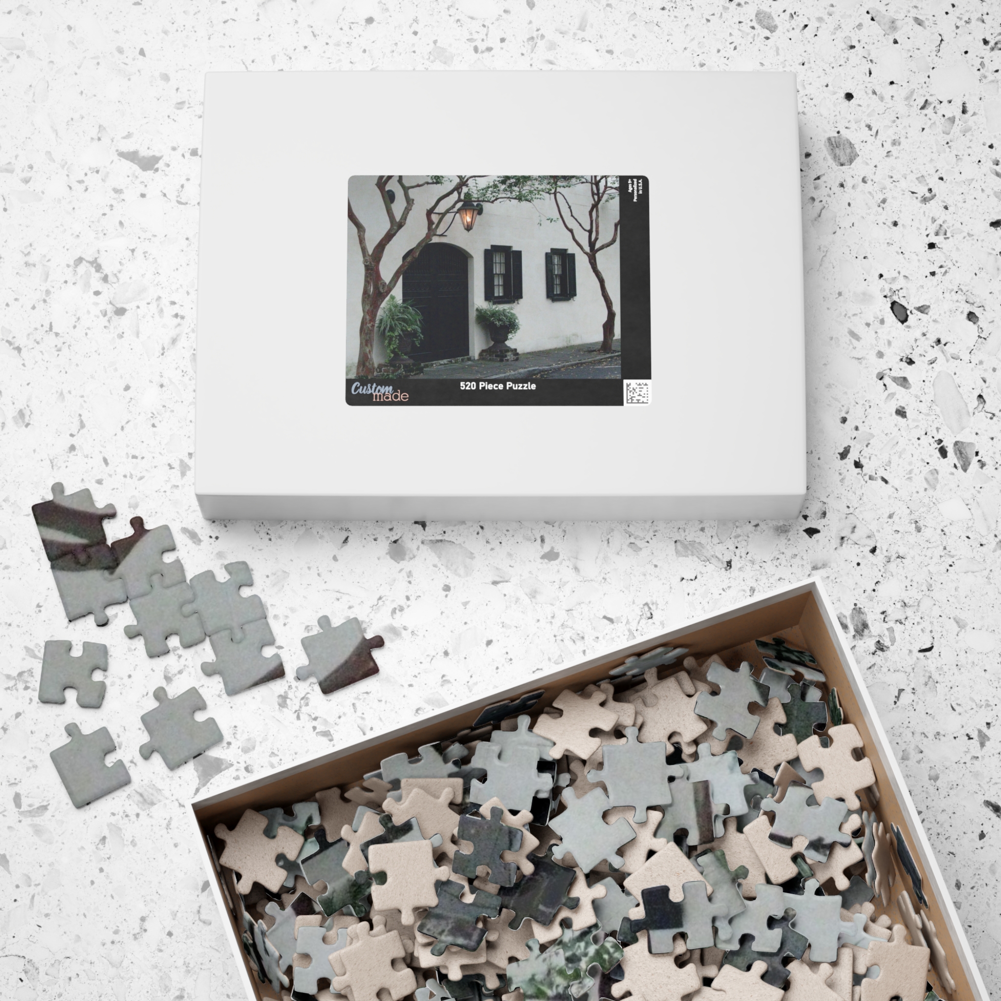 Charleston Architecture Puzzle Featuring White Stucco House with Carriage Entrance and Antique Lantern - Scenic Horizontal Jigsaw, Original Photography - Image 12