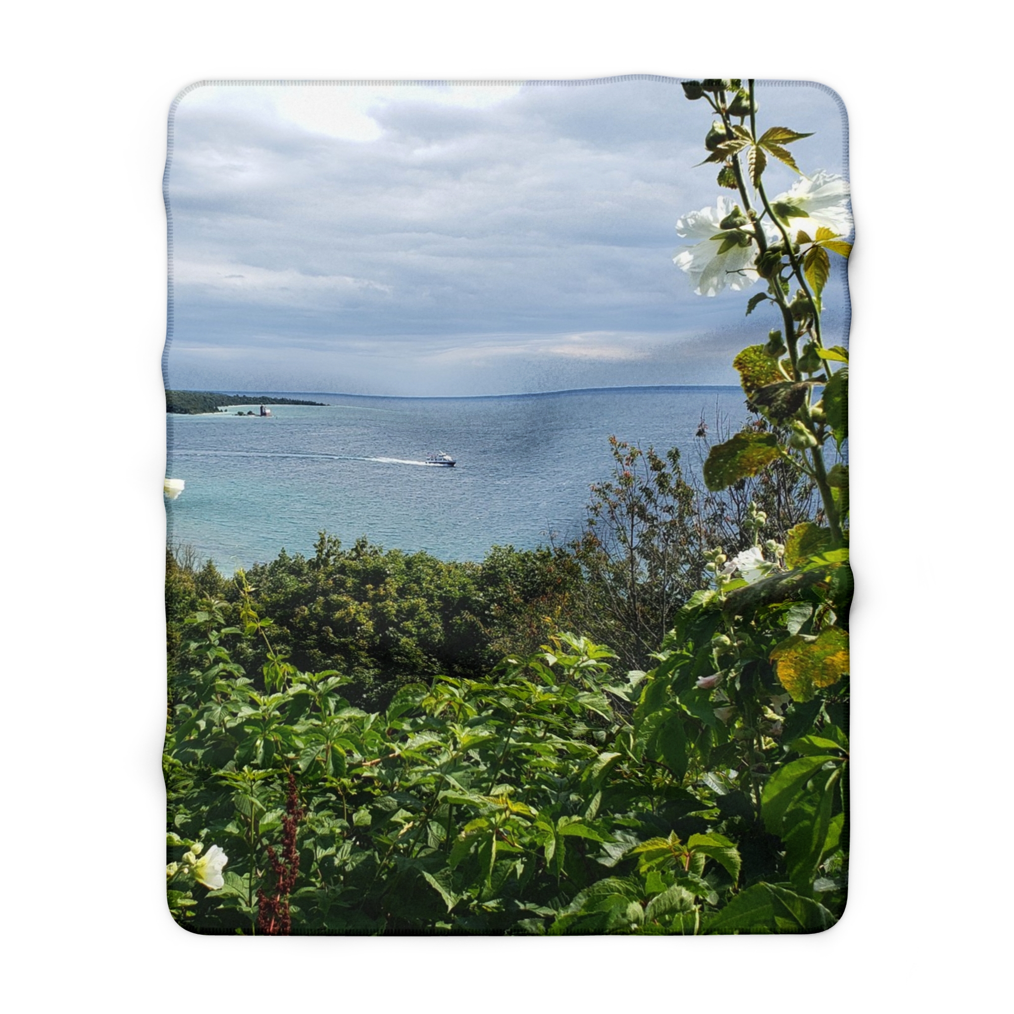 Sherpa Fleece Blanket with View over Lake Huron from West Bluff Mackinac Island Scenic Photography, Original Photograph - Image 9