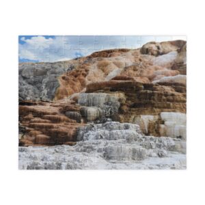 Yellowstone National Park Mammoth Hot Springs Puzzle Featuring Brown and White Mineral Formations - Scenic Landscape Jigsaw, Original Photography