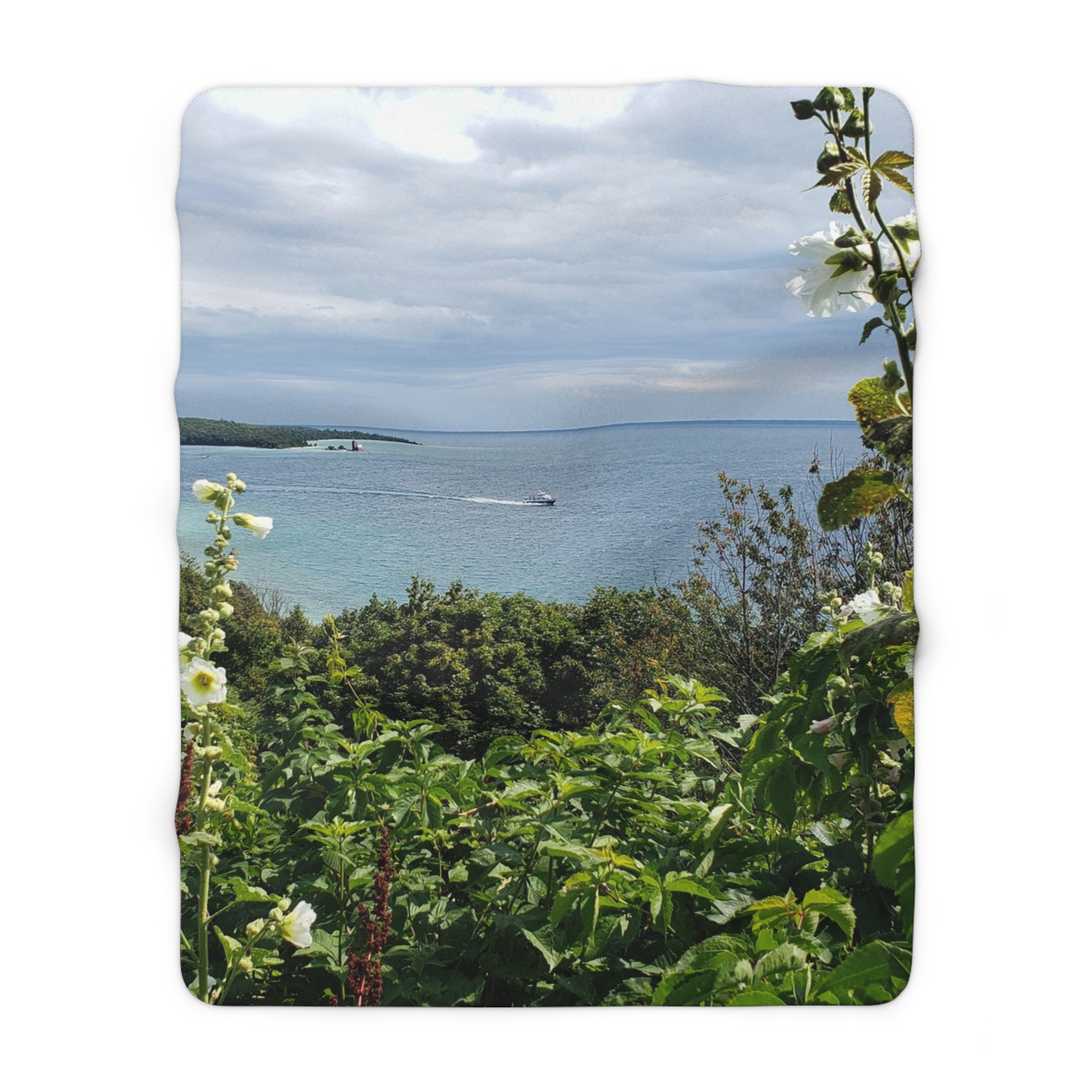 Sherpa Fleece Blanket with View over Lake Huron from West Bluff Mackinac Island Scenic Photography, Original Photograph - Image 5