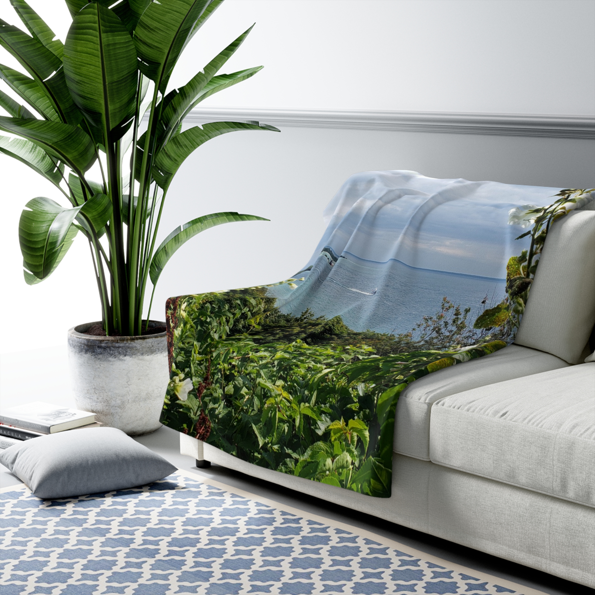 Sherpa Fleece Blanket with View over Lake Huron from West Bluff Mackinac Island Scenic Photography, Original Photograph - Image 3