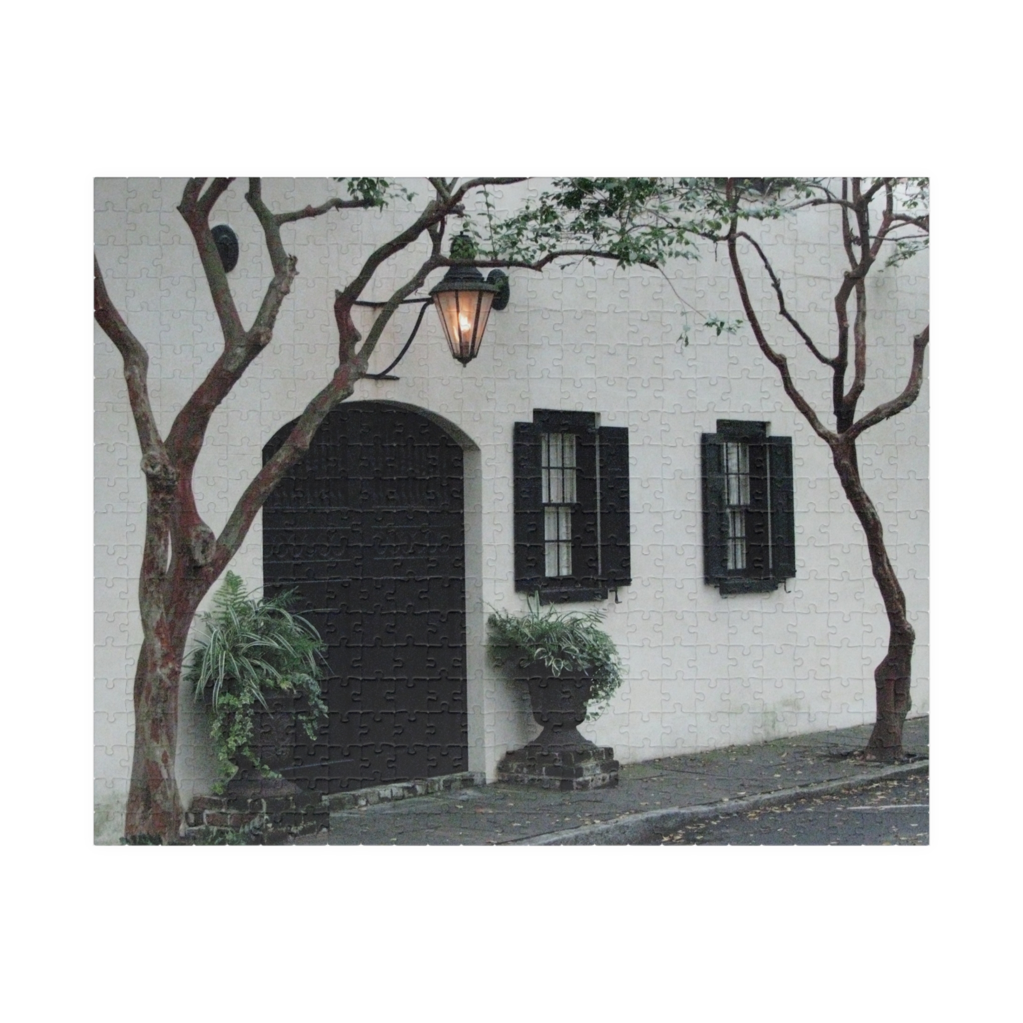 Charleston Architecture Puzzle Featuring White Stucco House with Carriage Entrance and Antique Lantern - Scenic Horizontal Jigsaw, Original Photography - Image 9