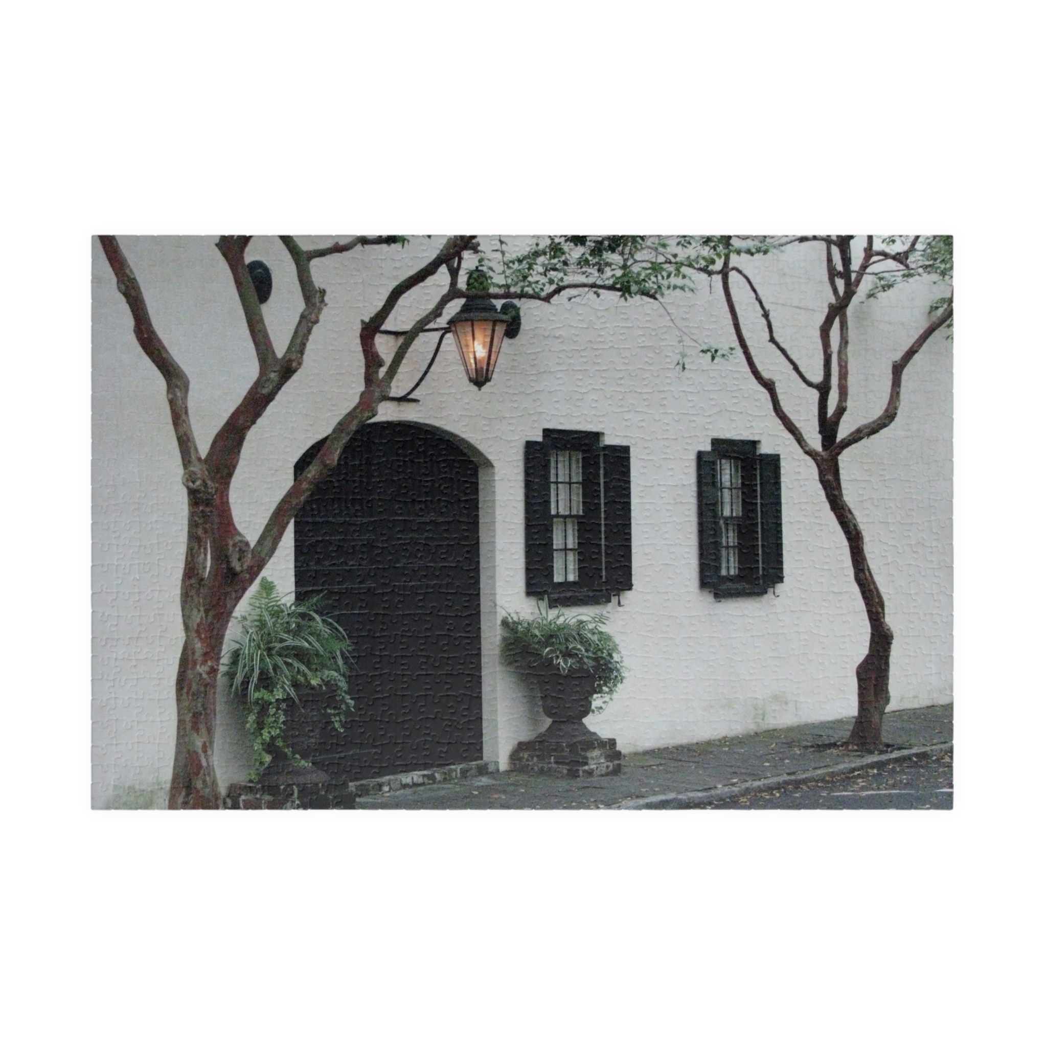 Charleston Architecture Puzzle Featuring White Stucco House with Carriage Entrance and Antique Lantern - Scenic Horizontal Jigsaw, Original Photography - Image 13