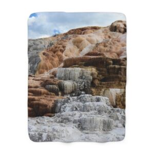 GentleSeas Sherpa Fleece Blanket Featuring Yellowstone National Park's Mammoth Hot Springs Brown and White Formations, Original Photography