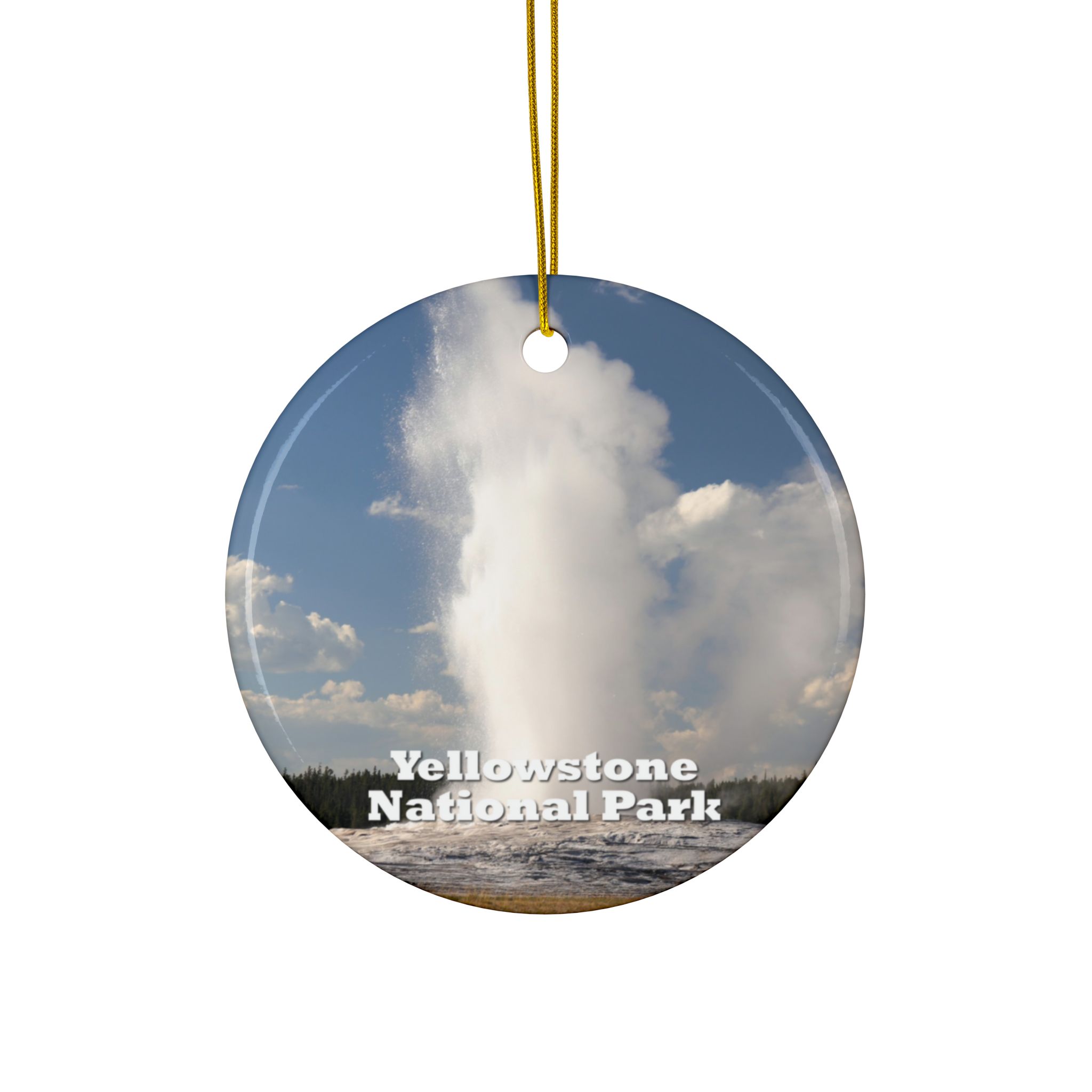 Old Faithful Geyser Erupting Ceramic Ornament Featuring Yellowstone National Park Photography, Original Photograph