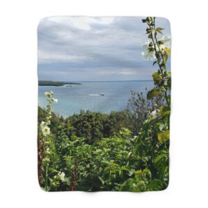 Sherpa Fleece Blanket with View over Lake Huron from West Bluff Mackinac Island Scenic Photography, Original Photograph