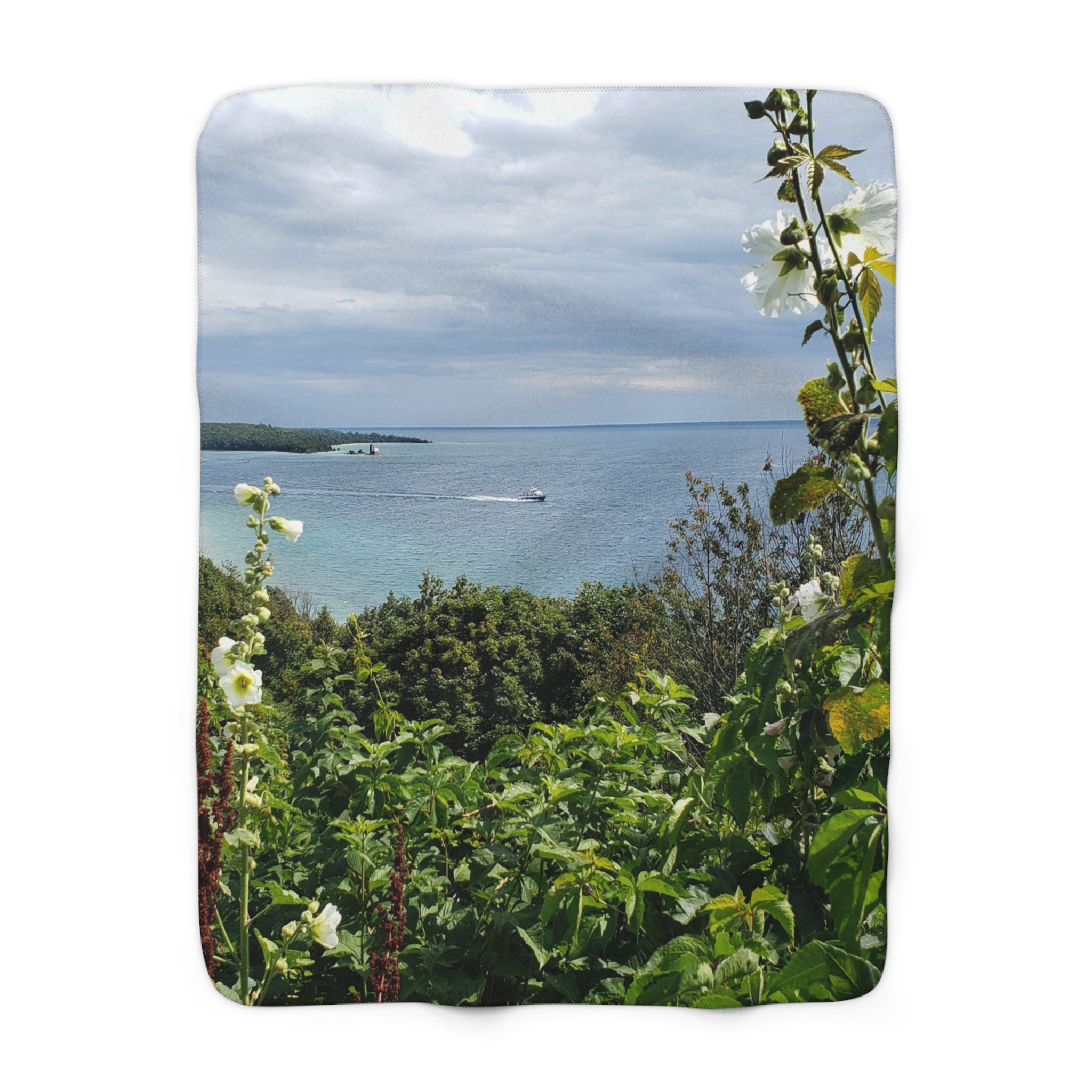 Sherpa Fleece Blanket with View over Lake Huron from West Bluff Mackinac Island Scenic Photography, Original Photograph