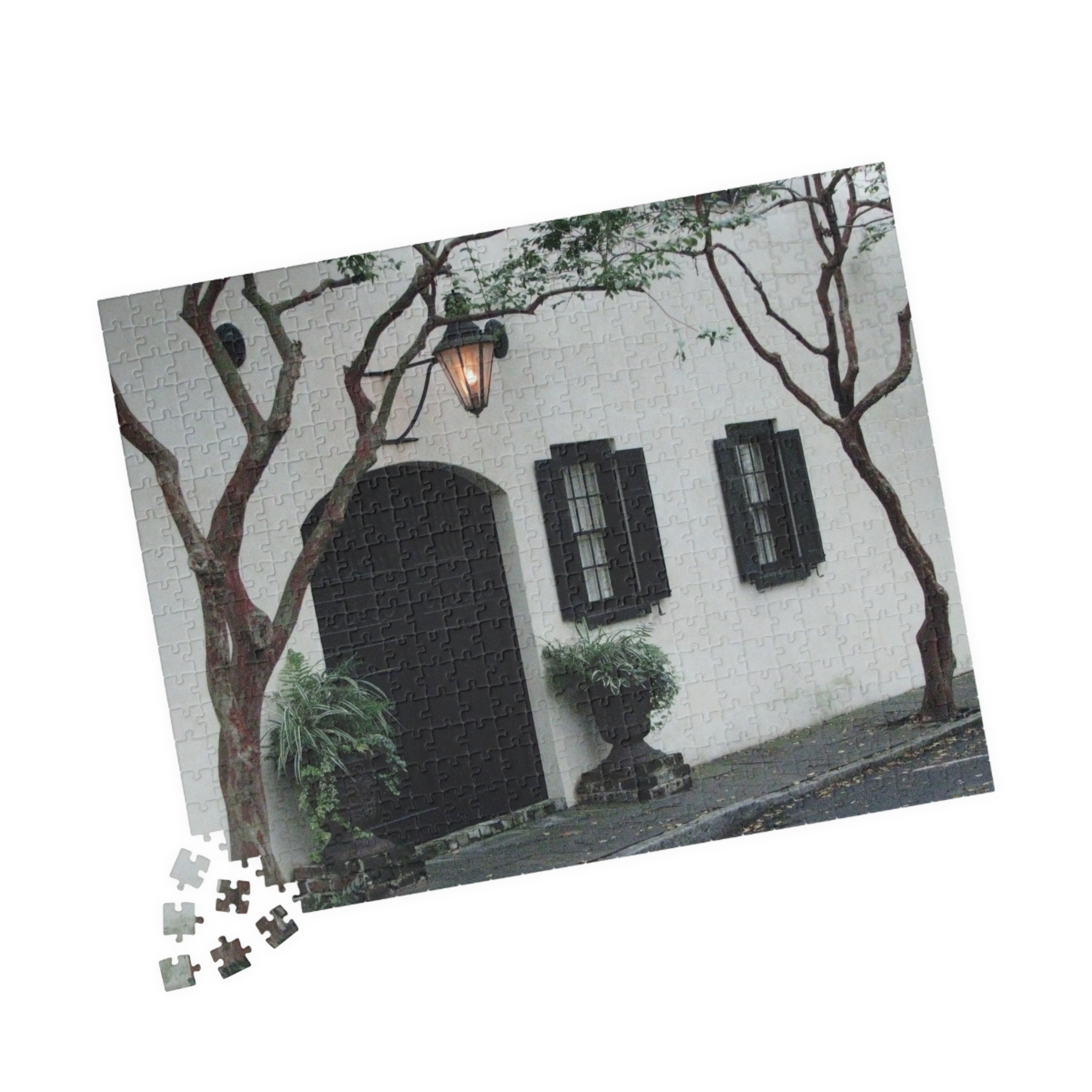 Charleston Architecture Puzzle Featuring White Stucco House with Carriage Entrance and Antique Lantern - Scenic Horizontal Jigsaw, Original Photography - Image 11
