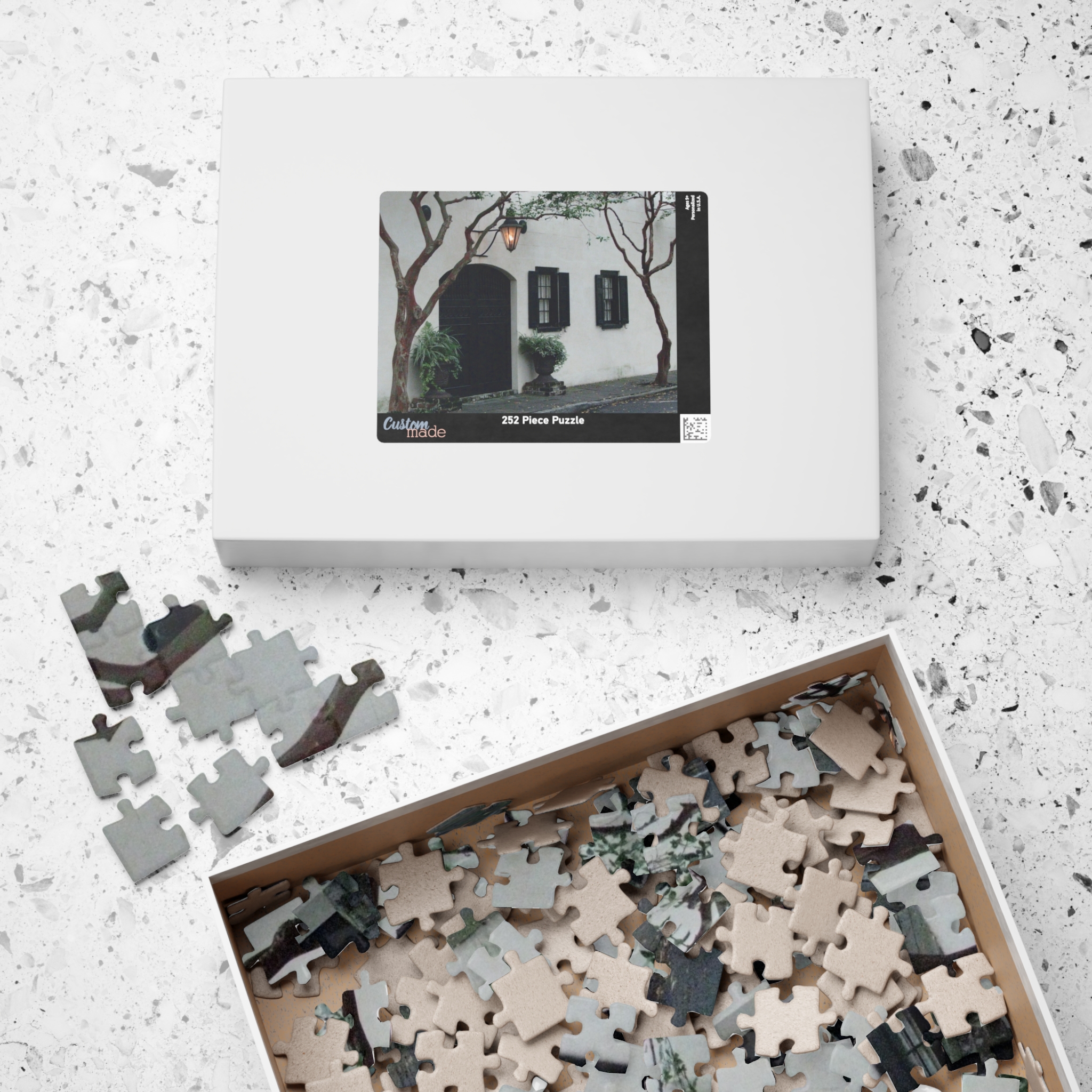 Charleston Architecture Puzzle Featuring White Stucco House with Carriage Entrance and Antique Lantern - Scenic Horizontal Jigsaw, Original Photography - Image 8
