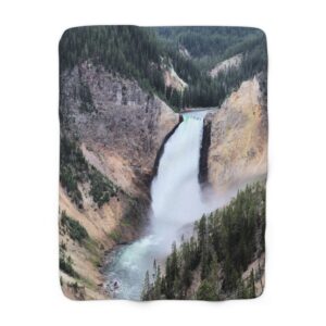 Sherpa Fleece Blanket Featuring Lower Yellowstone Falls Photography – Cozy Travel & Nature Gift, Original Photograph