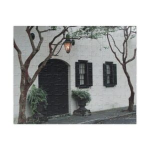 Charleston Architecture Puzzle Featuring White Stucco House with Carriage Entrance and Antique Lantern - Scenic Horizontal Jigsaw, Original Photography