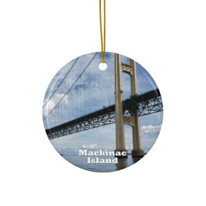Mighty Mac Bridge Ceramic Ornament Featuring Mackinac Island Scenic Photography - Holiday Keepsake Decor, Original Photograph