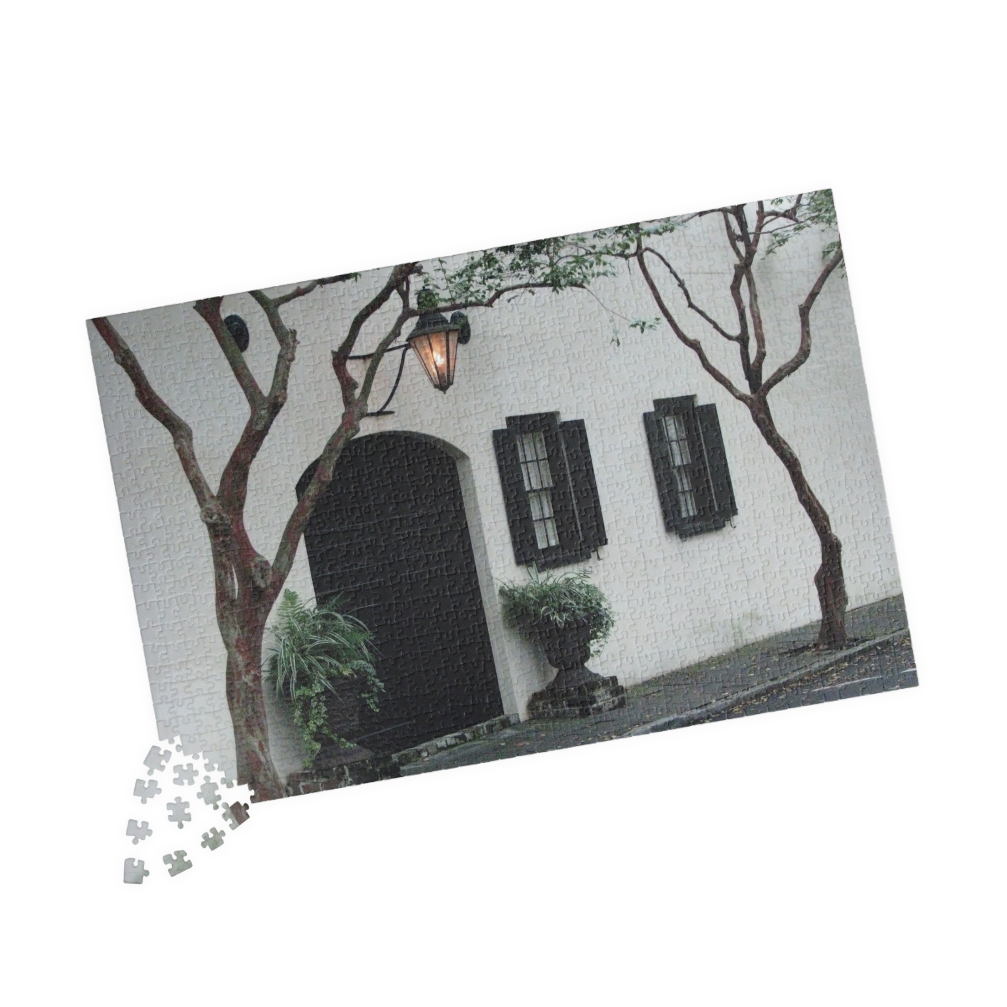 Charleston Architecture Puzzle Featuring White Stucco House with Carriage Entrance and Antique Lantern - Scenic Horizontal Jigsaw, Original Photography - Image 15
