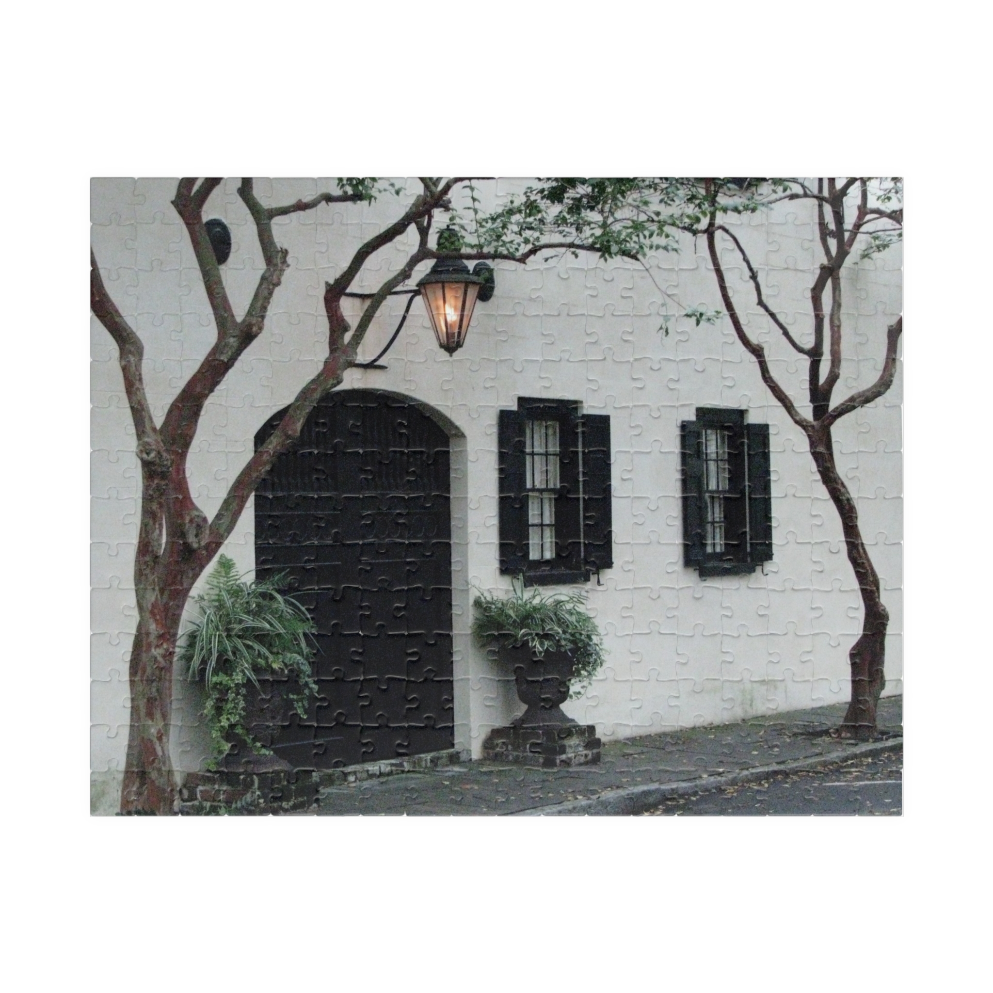 Charleston Architecture Puzzle Featuring White Stucco House with Carriage Entrance and Antique Lantern - Scenic Horizontal Jigsaw, Original Photography - Image 5